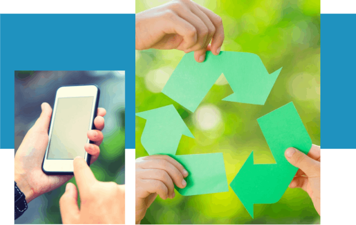 A collage of hands holding up green paper.