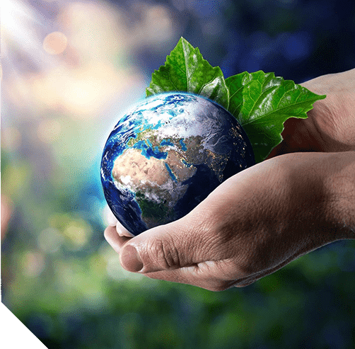 A person holding a globe in their hands.